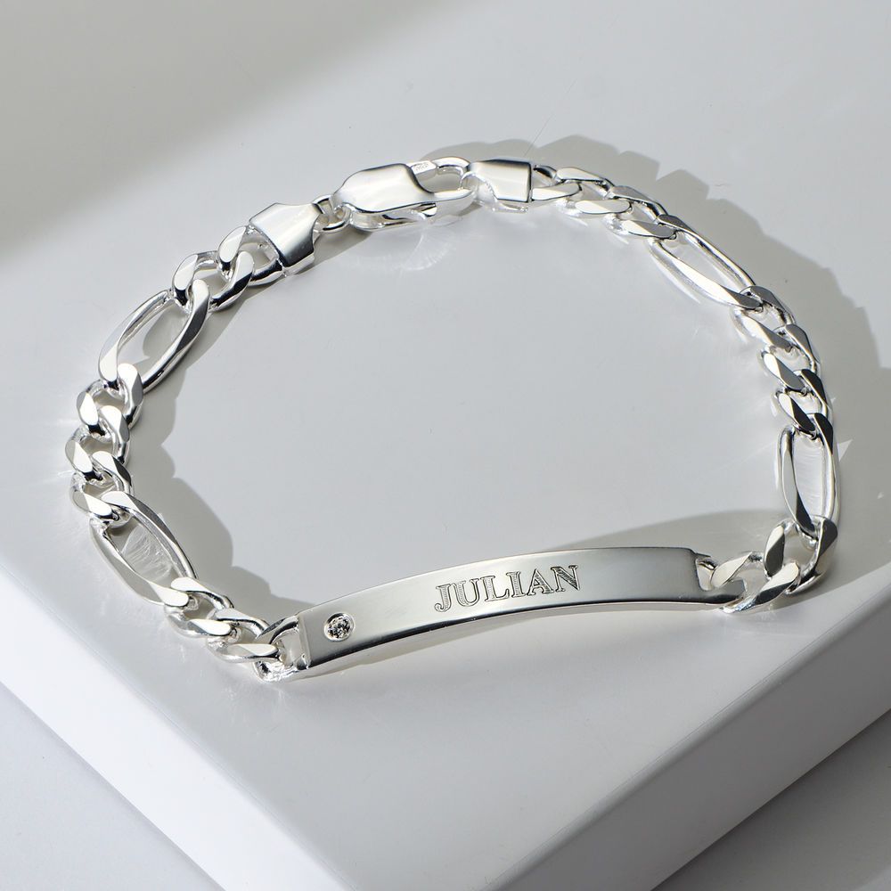 Amigo ID Bracelet for men in Sterling Silver with Diamond