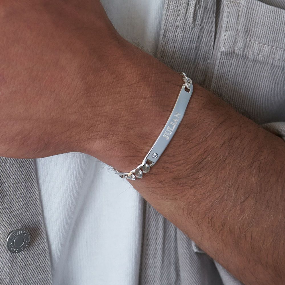 Amigo ID Bracelet for men in Sterling Silver with Diamond