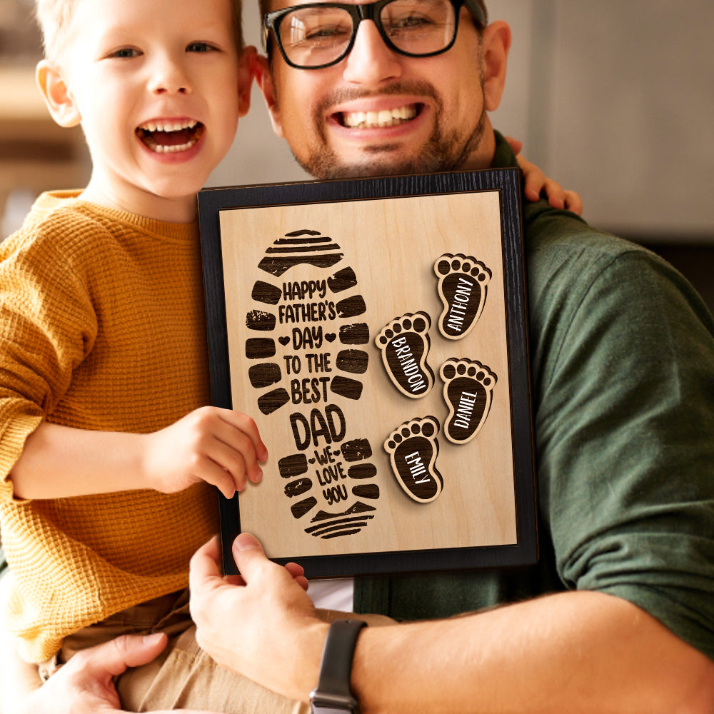 Personalized Footprints Wooden Frame Custom Family Member Names