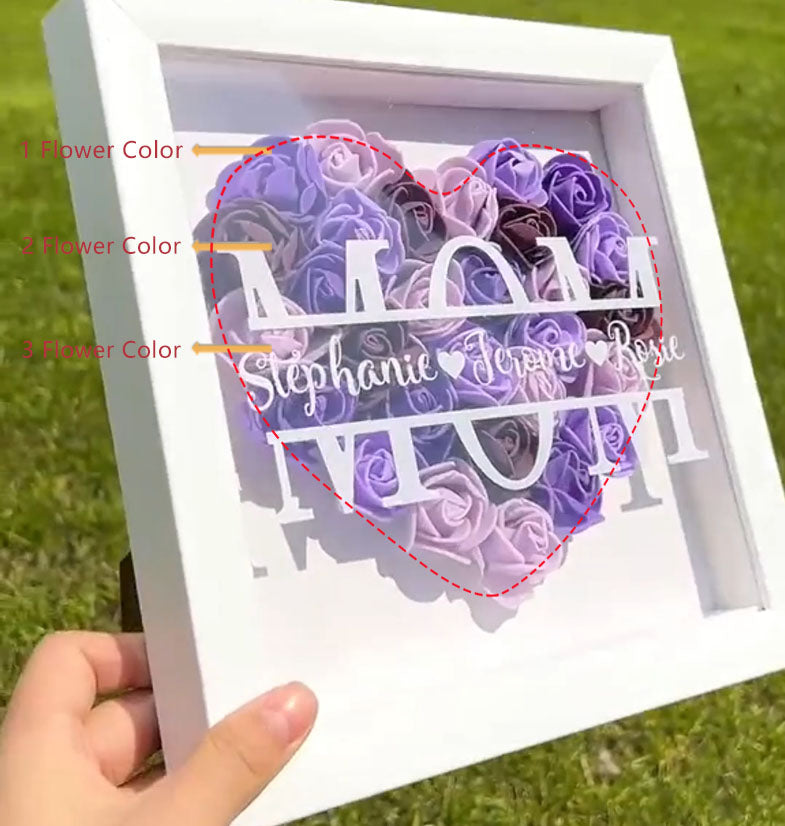 Mom Heart Shaped Monogram Flower Shadow Box Gift