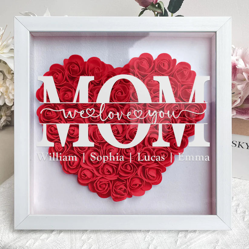 Mom We Love You - Heart Monogram Flower Shadow Box