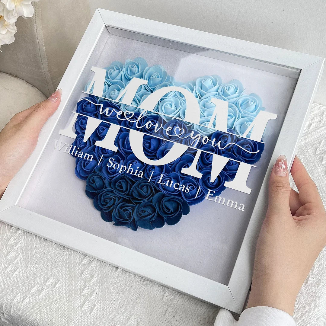Mom We Love You - Heart Monogram Flower Shadow Box