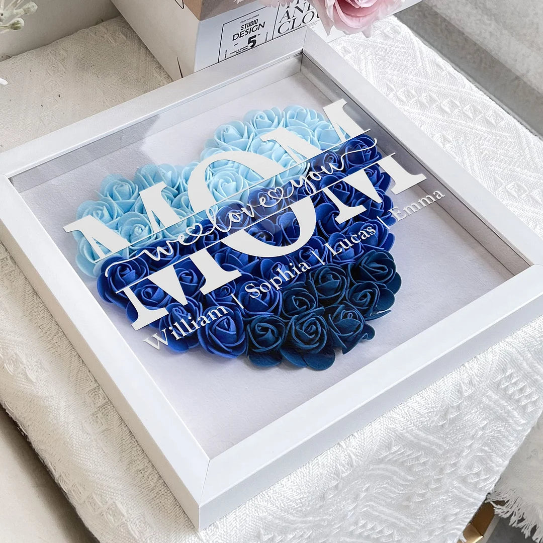 Mom We Love You - Heart Monogram Flower Shadow Box