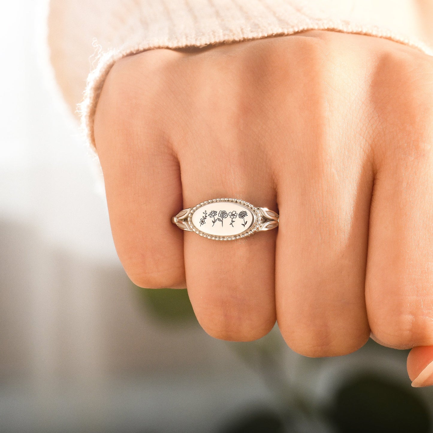 Family Birth Flower Month Ring Personalized Gift For Her