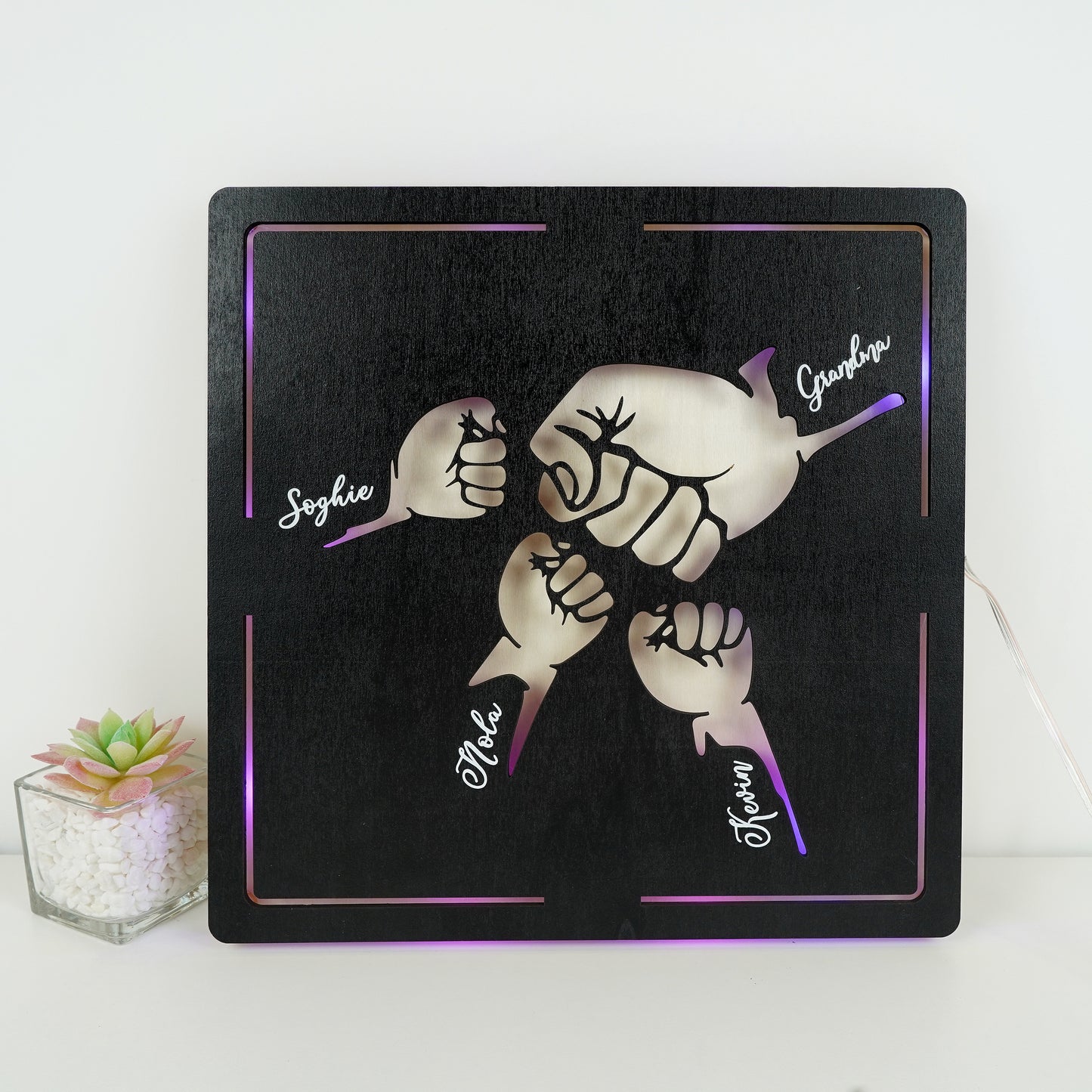 Custom Fist Bump Dad and Kids Wooden Sign With LED Lights
