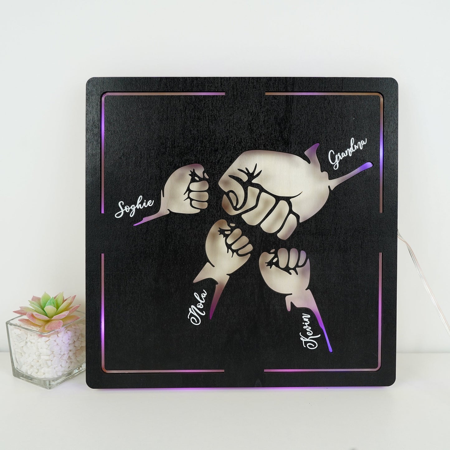 ✨Custom Fist Bump Dad and Kids Wooden Sign With LED Lights