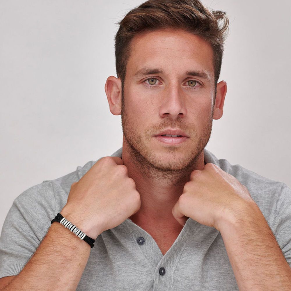 Men Black Cord Bracelet with Custom Beads