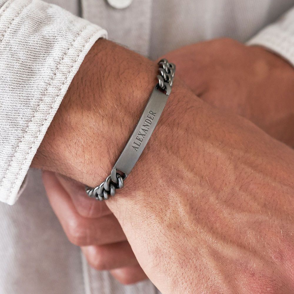Men's Curb Chain ID Bracelet in Black Stainless Steel