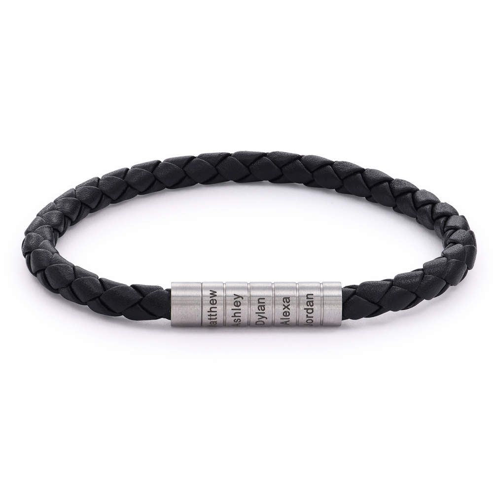 Nevada Black Braided Leather Bracelet for Men
