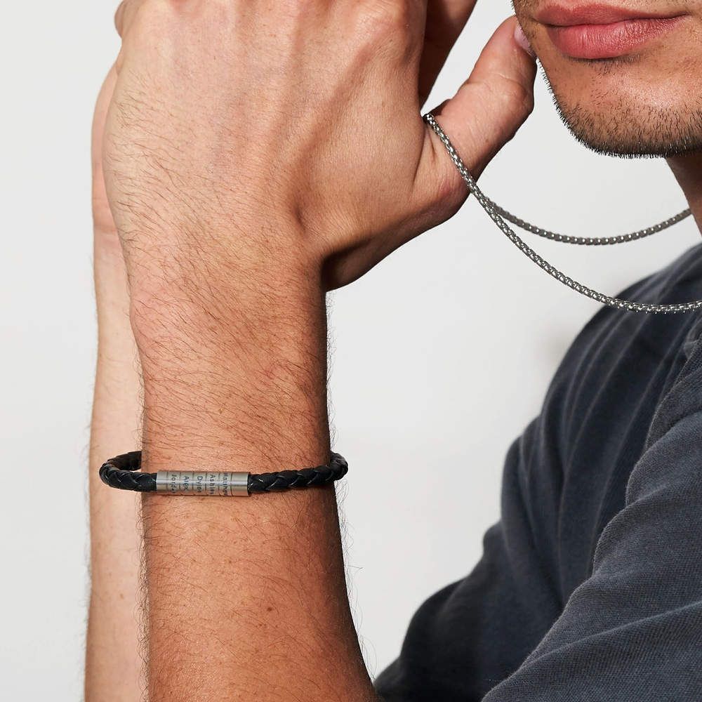 Nevada Black Braided Leather Bracelet for Men