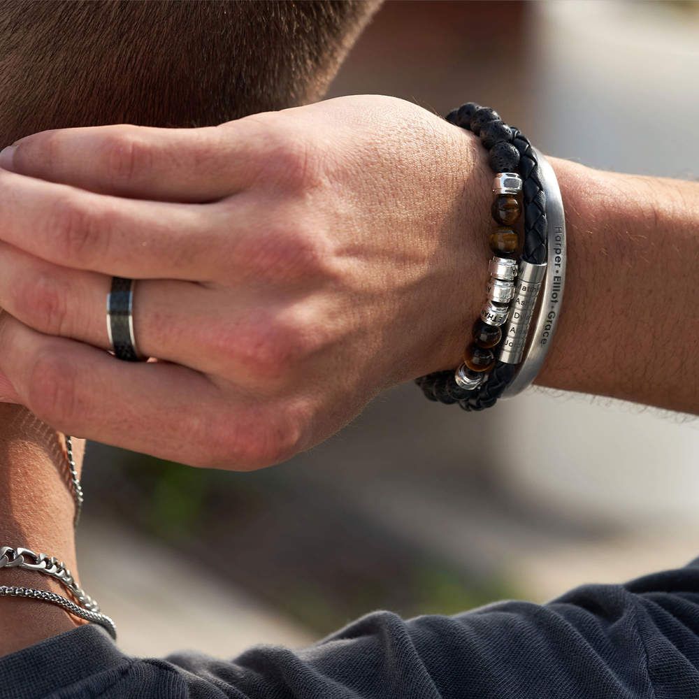 Nevada Black Braided Leather Bracelet for Men
