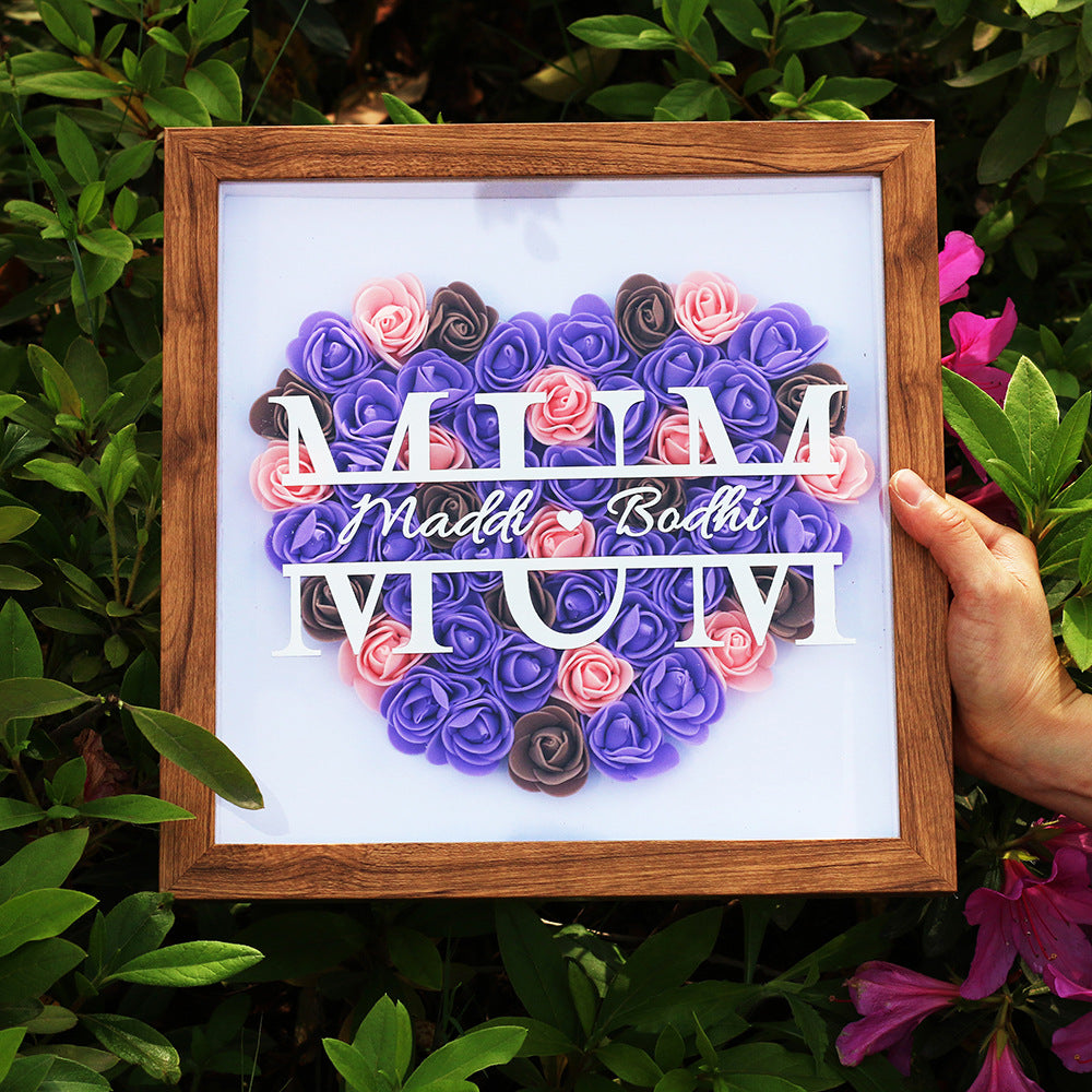 Mom Heart Shaped Monogram Flower Shadow Box Gift