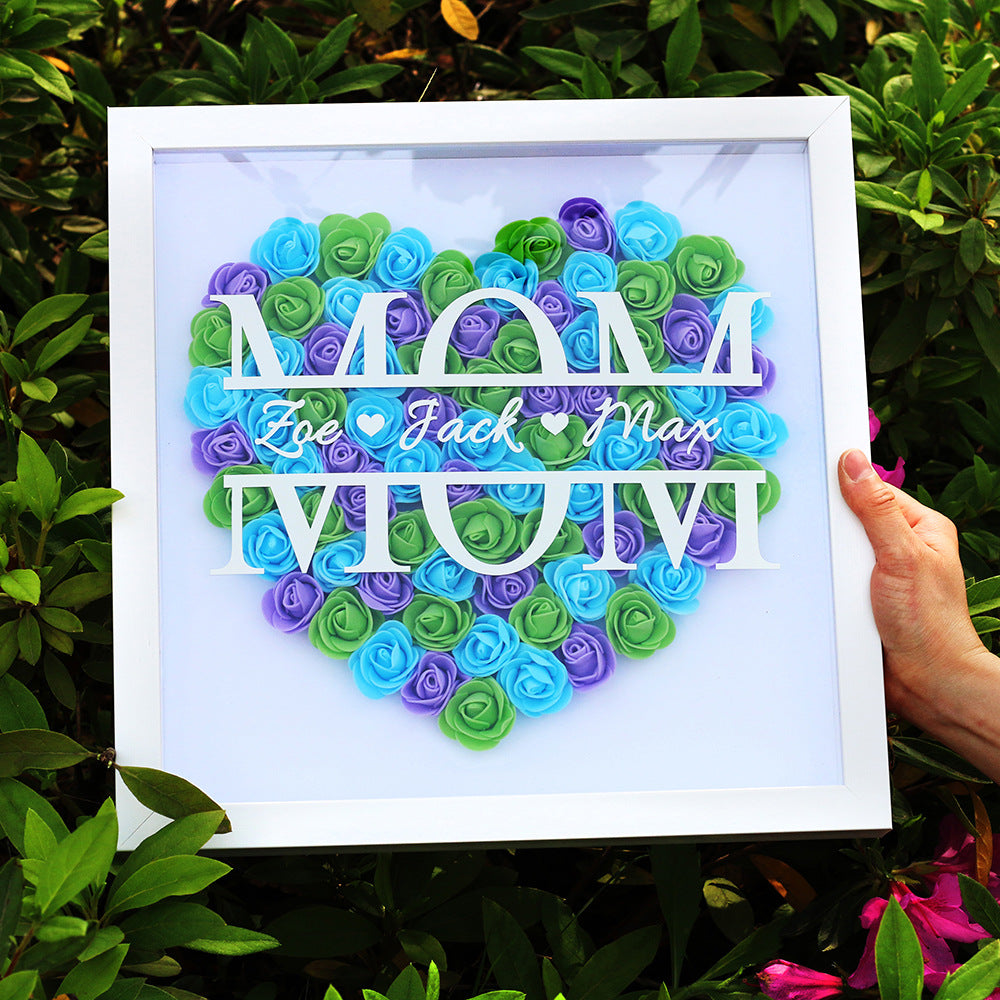 Mom Heart Shaped Monogram Flower Shadow Box Gift