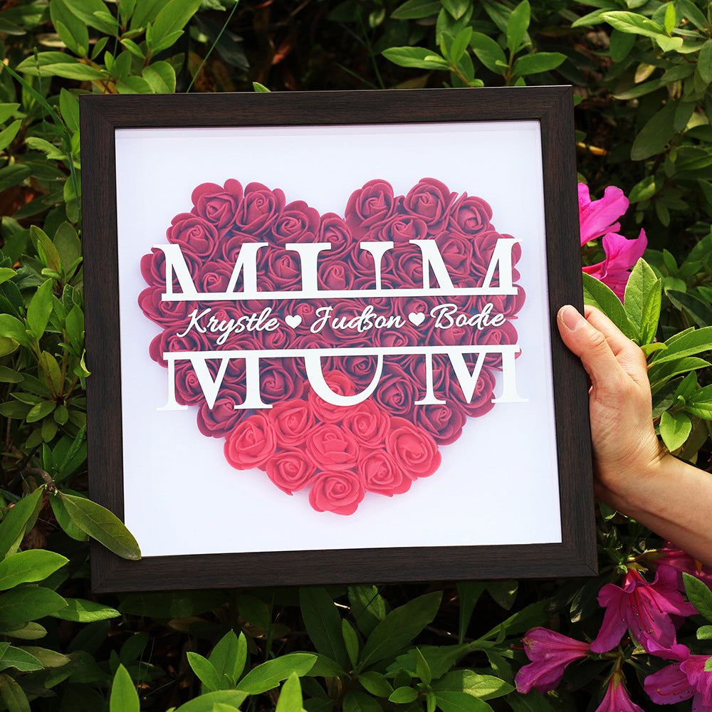 Mom Heart Shaped Monogram Flower Shadow Box Gift