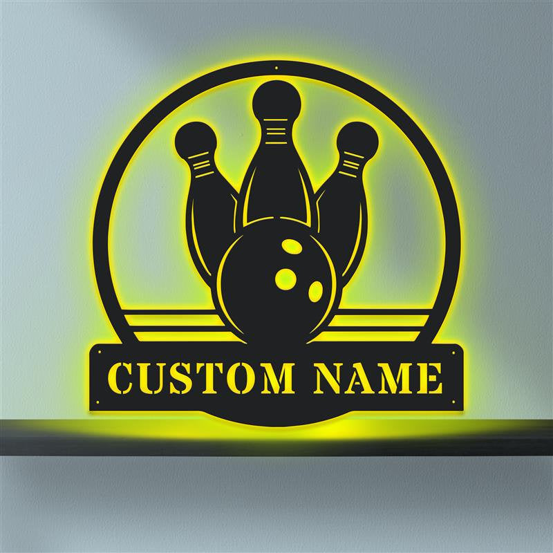 Custom Bowling Wooden Sign With LED Lights