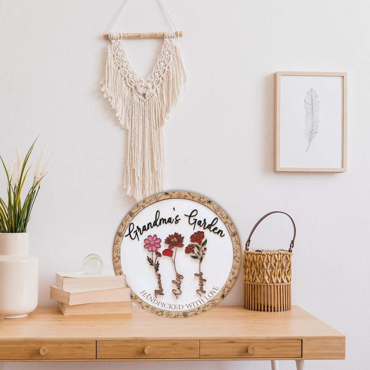 Personalized Birth Flowers Sign Wooden Plaque Gift