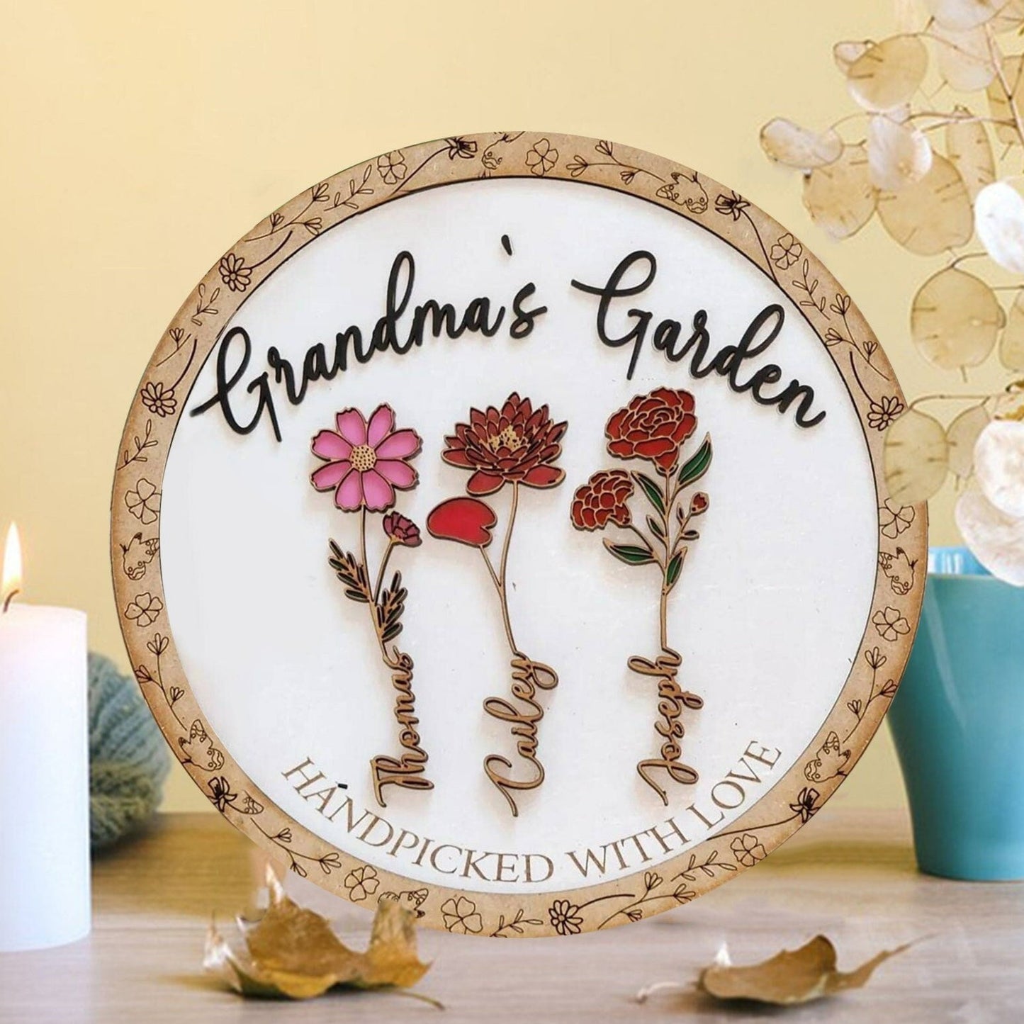 Personalized Birth Flowers Sign Wooden Plaque Gift