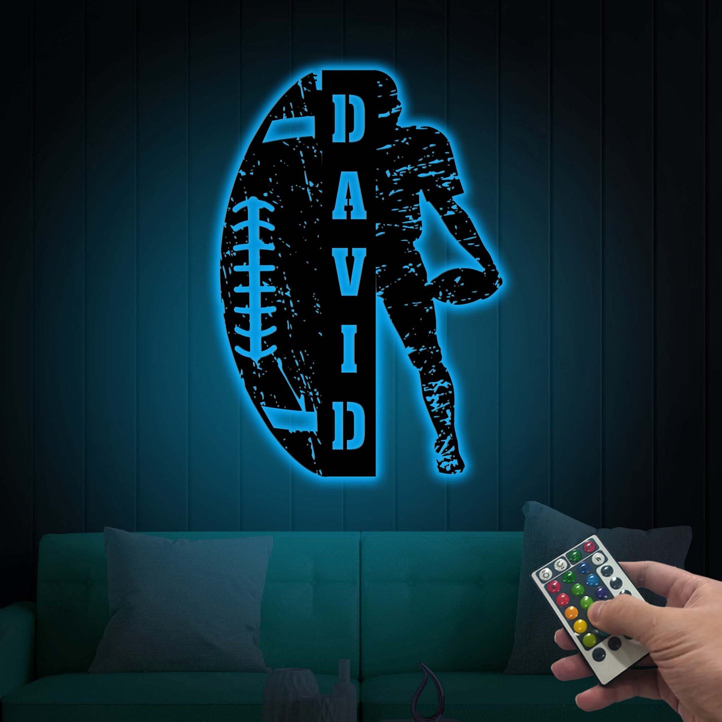 Custom Football Player Name Wooden Sign With LED Lights