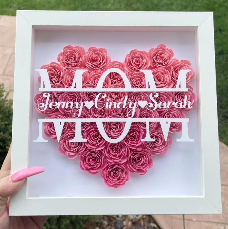 Mom Heart Shaped Monogram Flower Shadow Box Gift – memonin