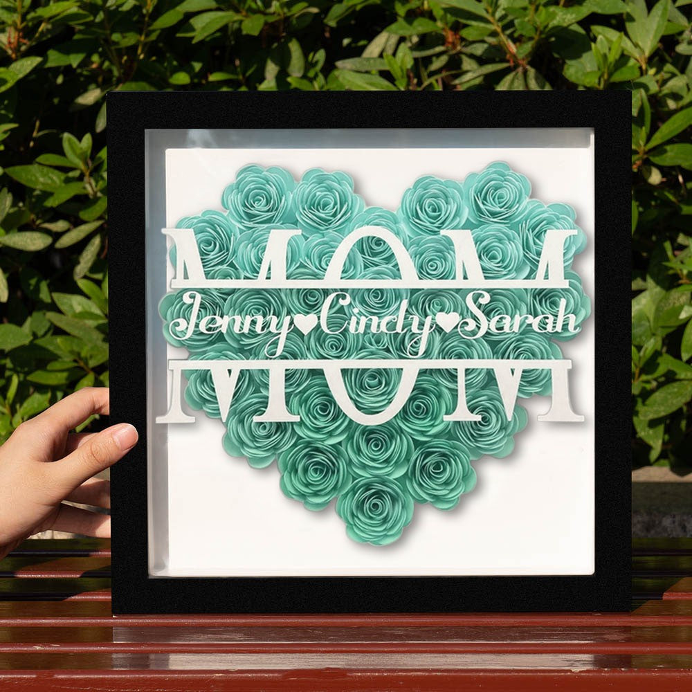 Mom Heart Shaped Monogram Flower Shadow Box Gift