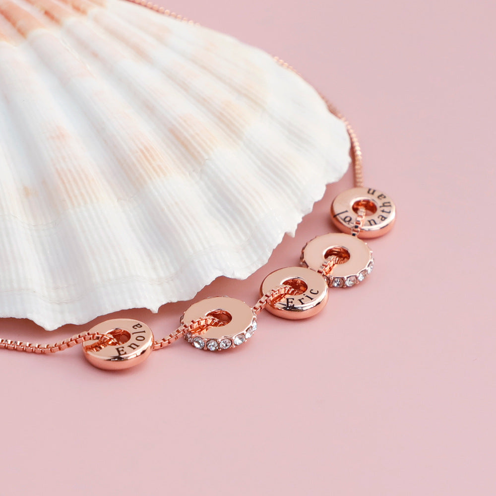 Personalized Engraved Name Crystal Disc Pendants Necklace