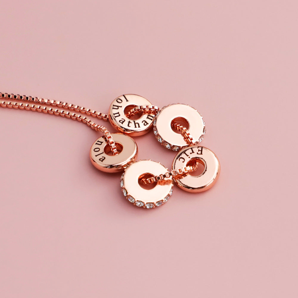 Personalized Engraved Name Crystal Disc Pendants Necklace