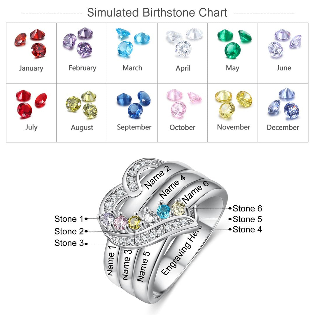 Customized Heart Birthstone Ring