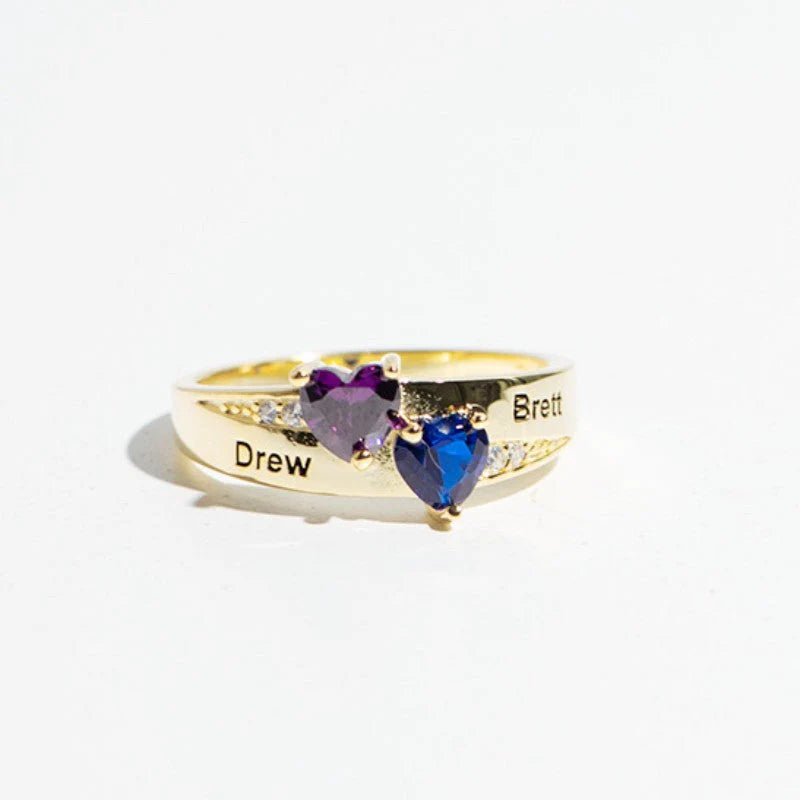 💕Customized Engarving Heart Birthstone Flower Ring