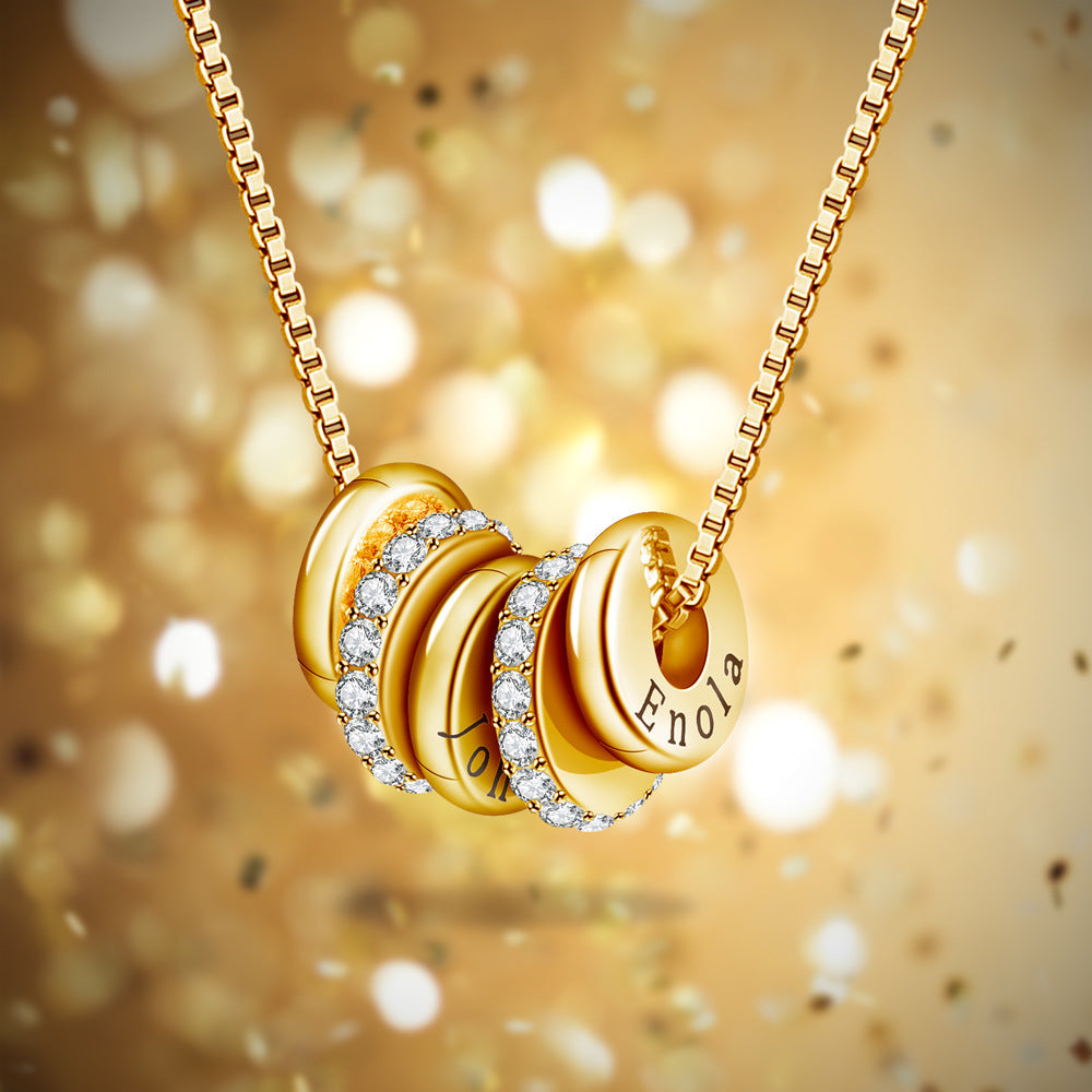 Personalized Engraved Name Crystal Disc Pendants Necklace