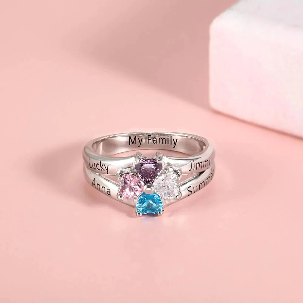 💕Customized Engarving Heart Birthstone Flower Ring