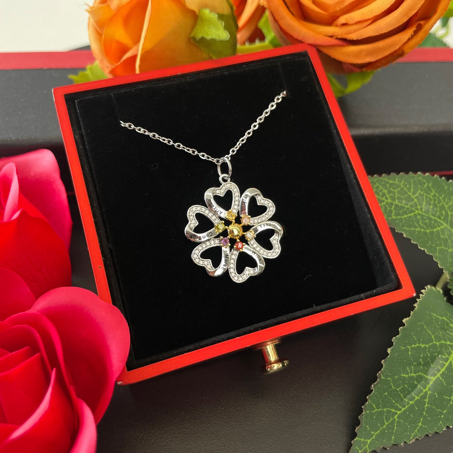 Personalized Name Engraved Birthstone Necklace for Mom