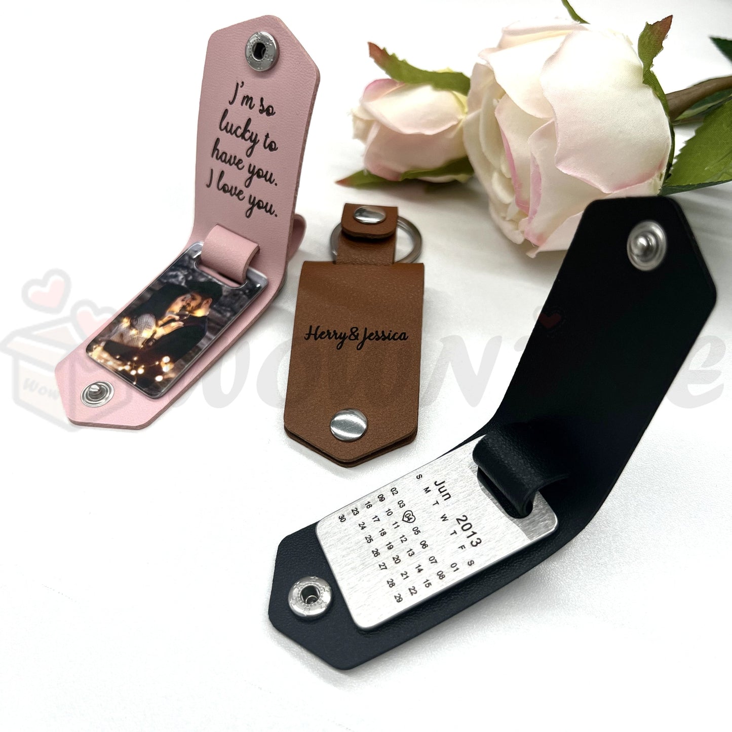 Personalized Photo Keyring In Leather Case