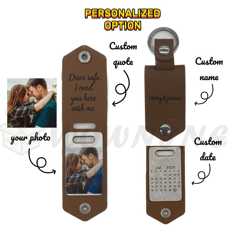 Personalized Photo Keyring In Leather Case