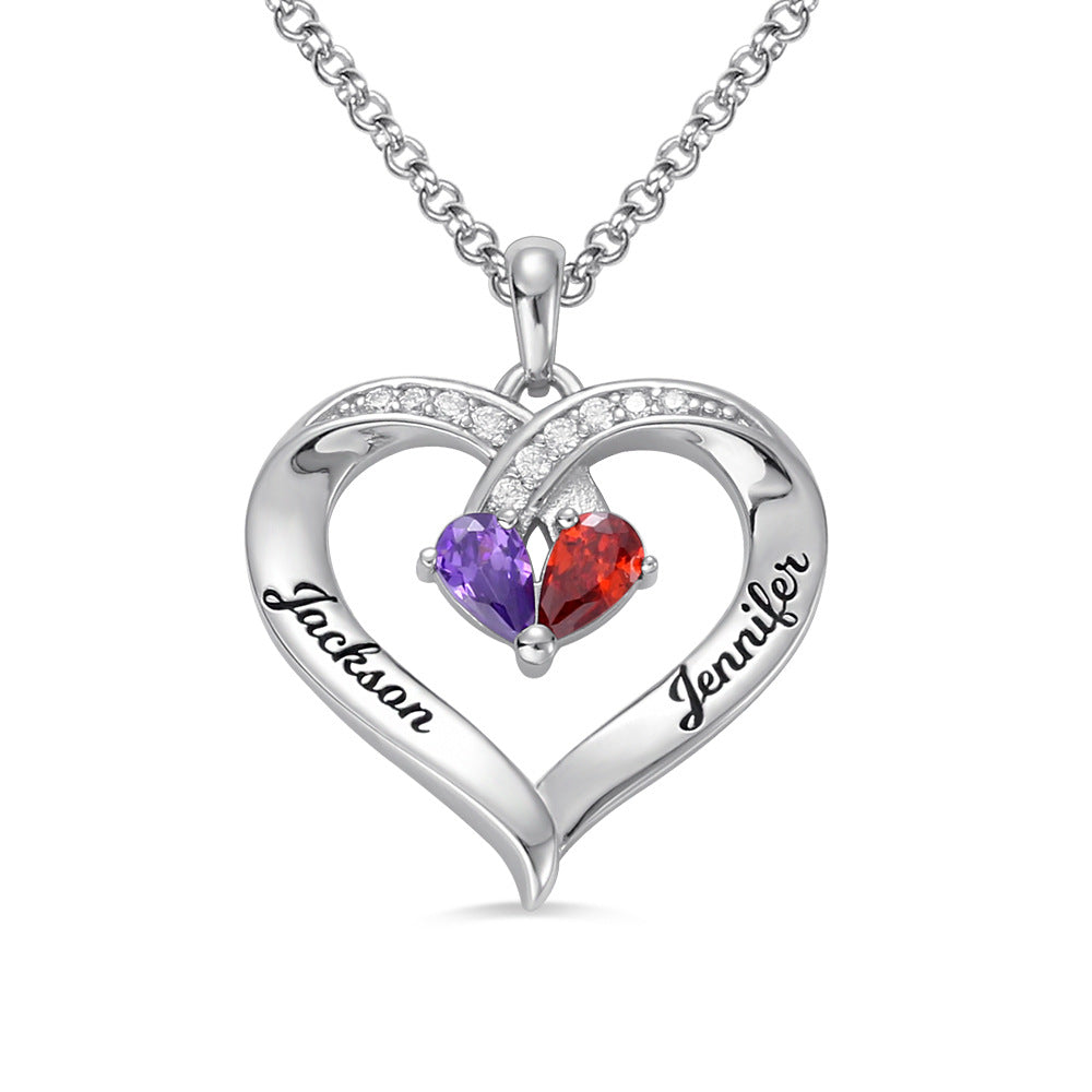 Personalized Names Heart Necklace With Birthstones