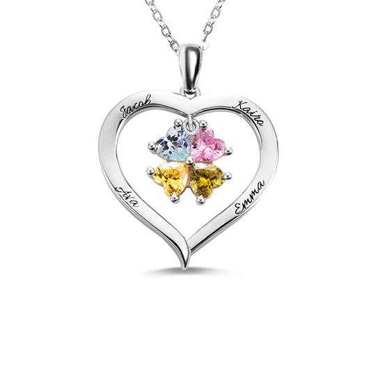 Personalized Names Heart Necklace With Birthstones