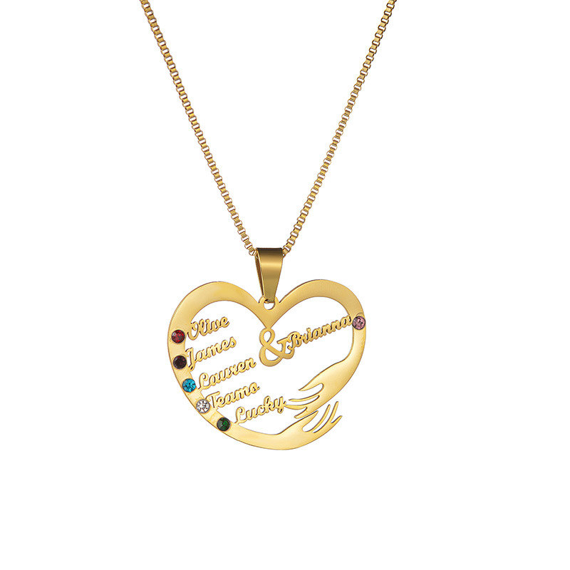 Personalized Heart Hand Hug Necklace With Birthstones for Mom