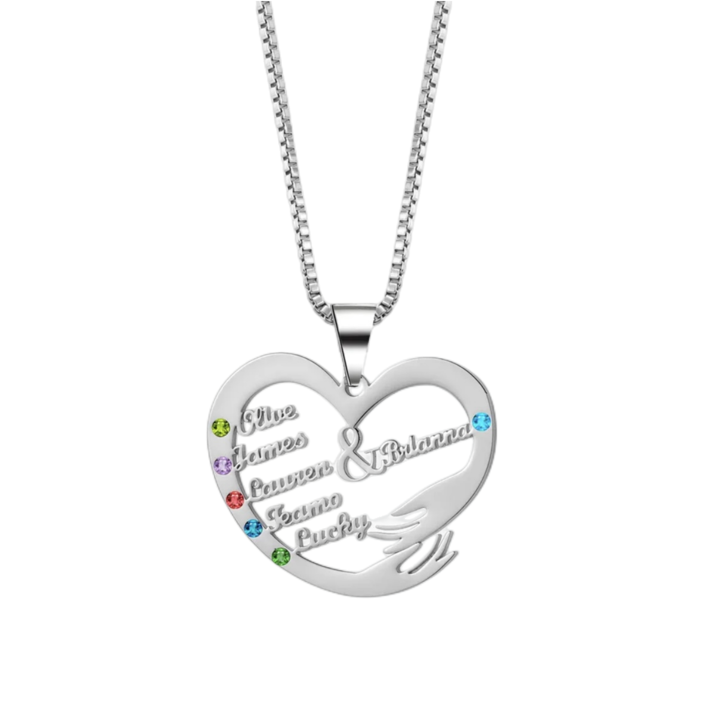 Personalized Heart Hand Hug Necklace With Birthstones for Mom