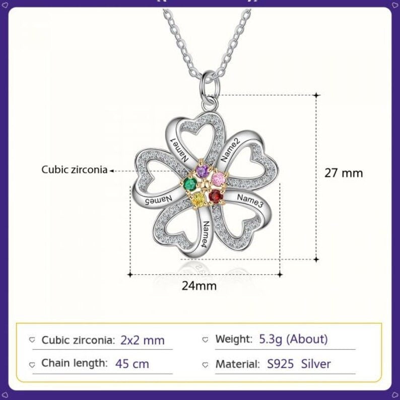 Personalized Name Engraved Birthstone Necklace for Mom