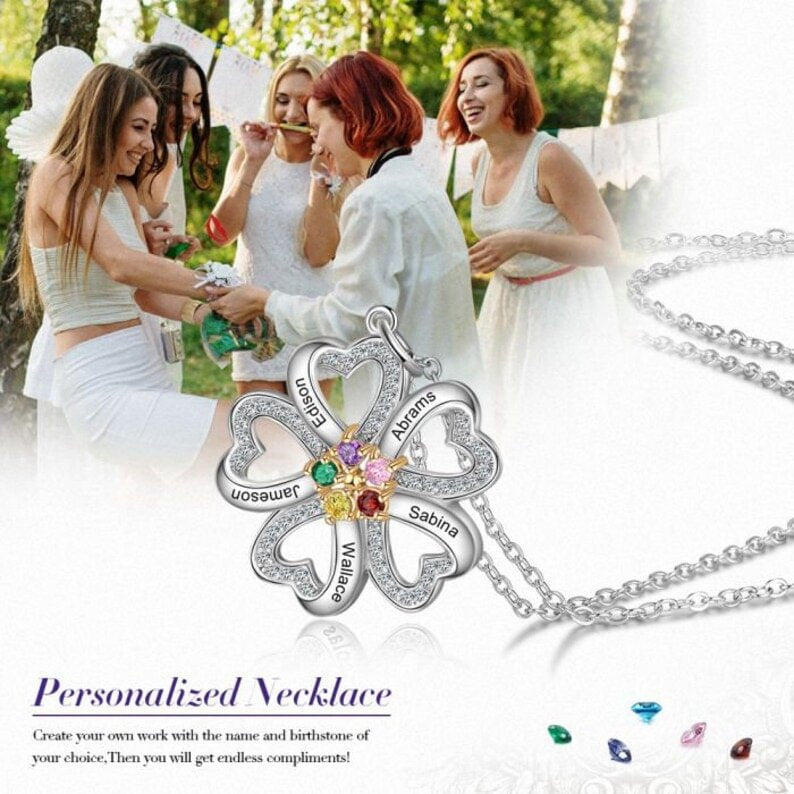 Personalized Name Engraved Birthstone Necklace for Mom