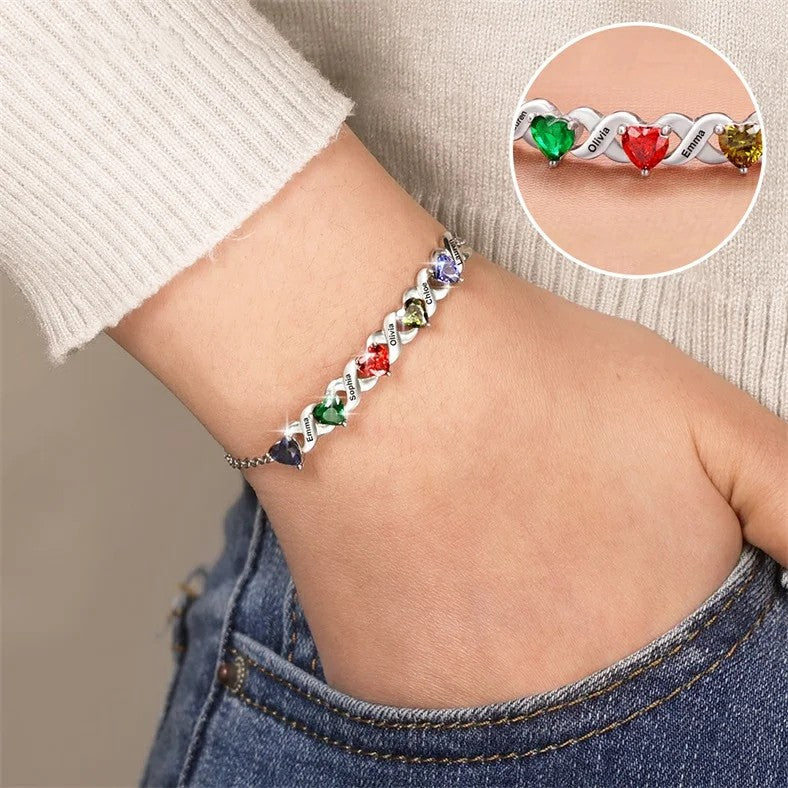 Customized Heart Birthstone Bracelet