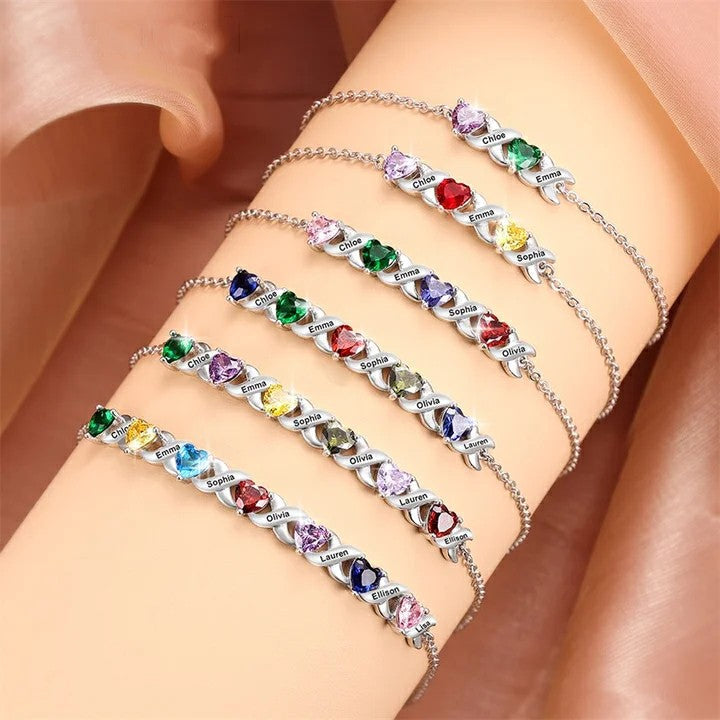 Customized Heart Birthstone Bracelet