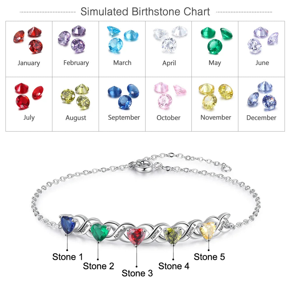 Customized Heart Birthstone Bracelet