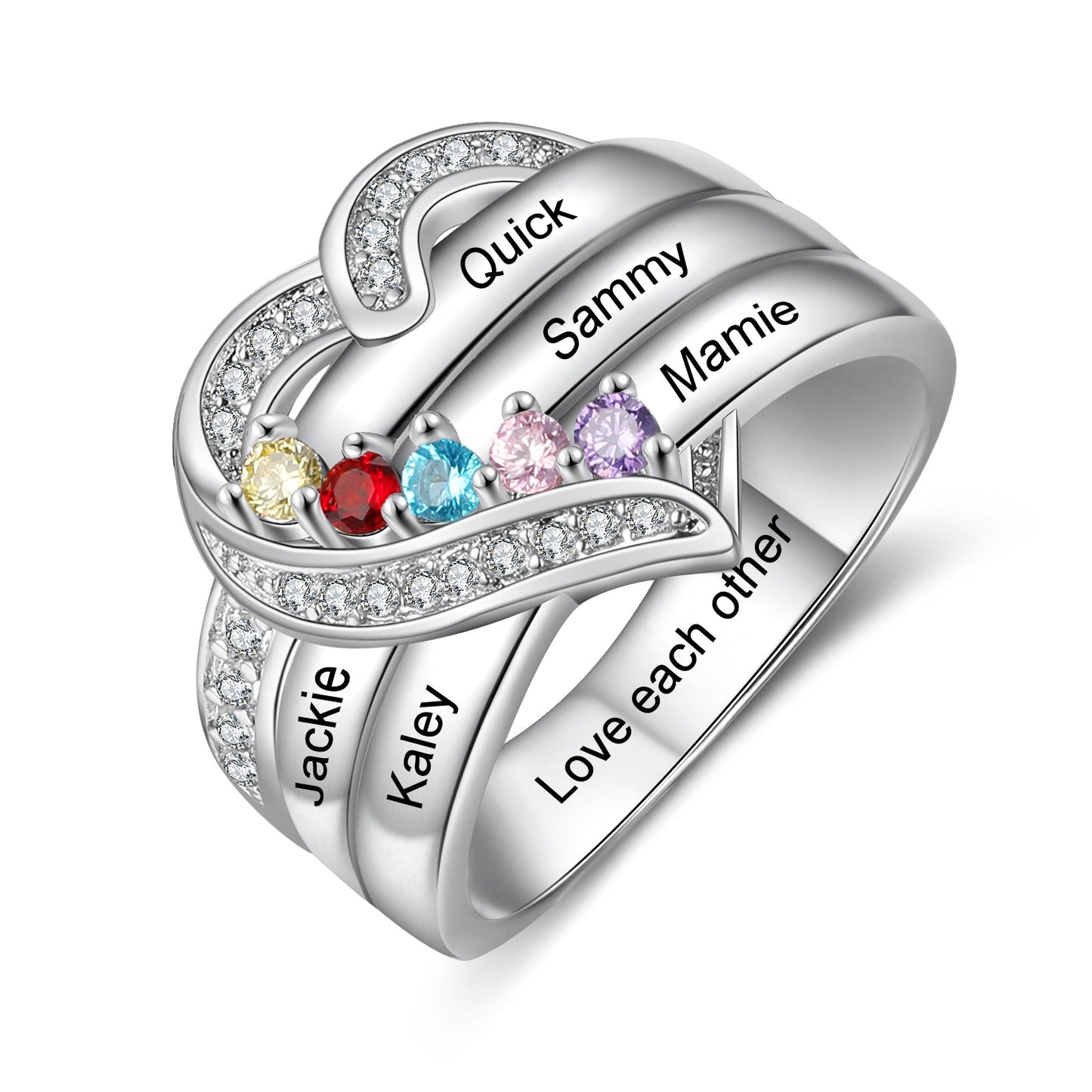 Customized Heart Birthstone Ring