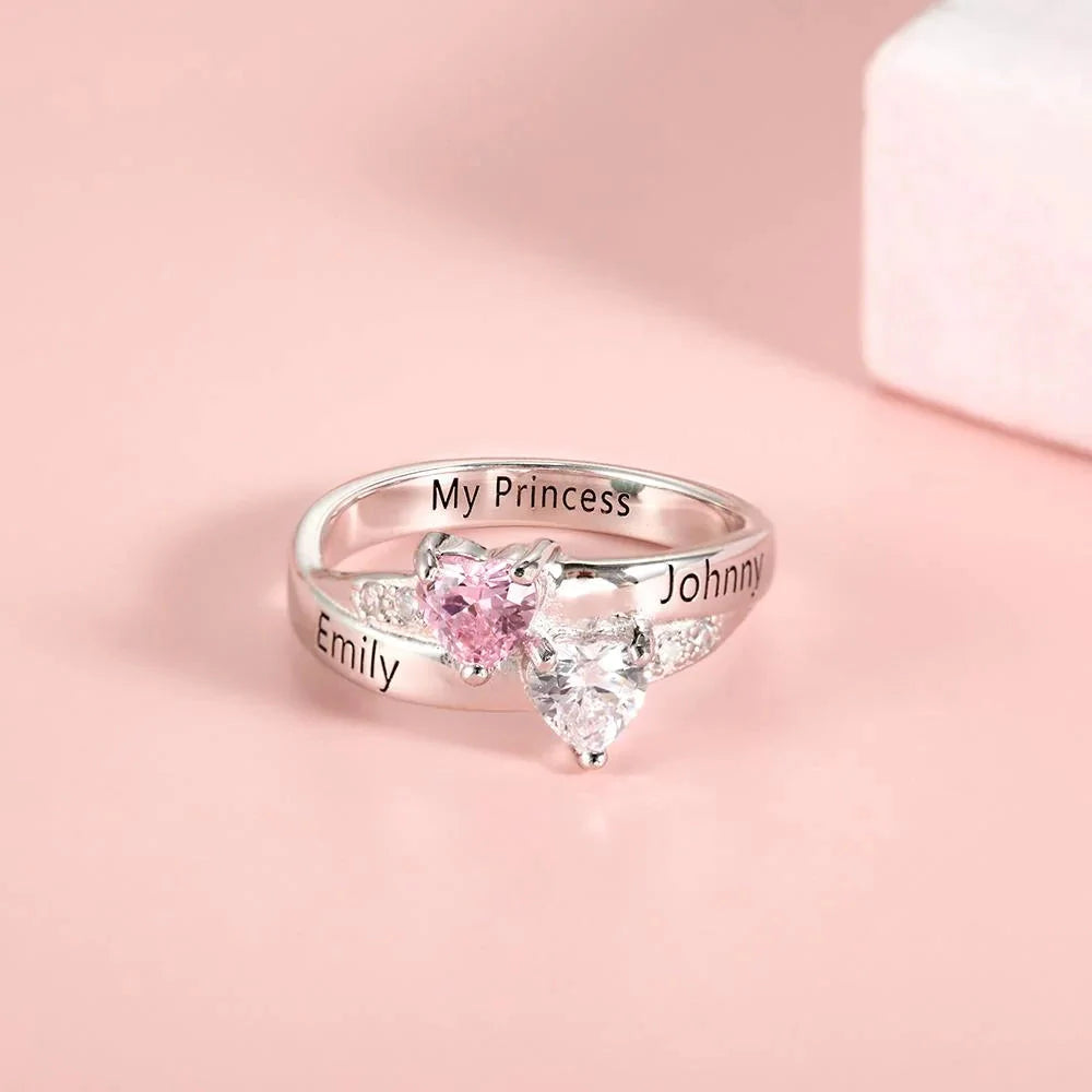 💕Customized Engarving Heart Birthstone Flower Ring