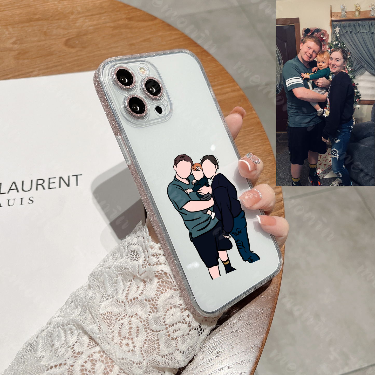 Custom Portrait Phone Case (sequin border)