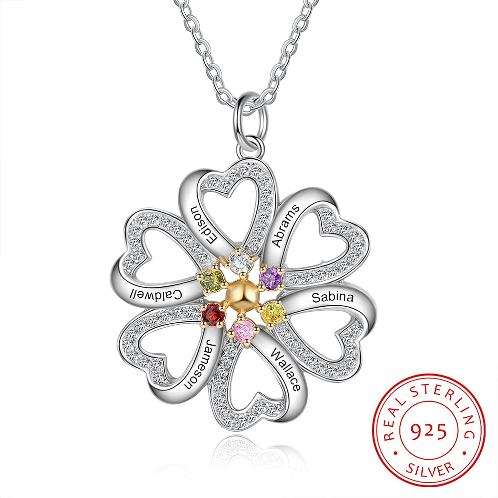 Personalized Name Engraved Birthstone Necklace for Mom