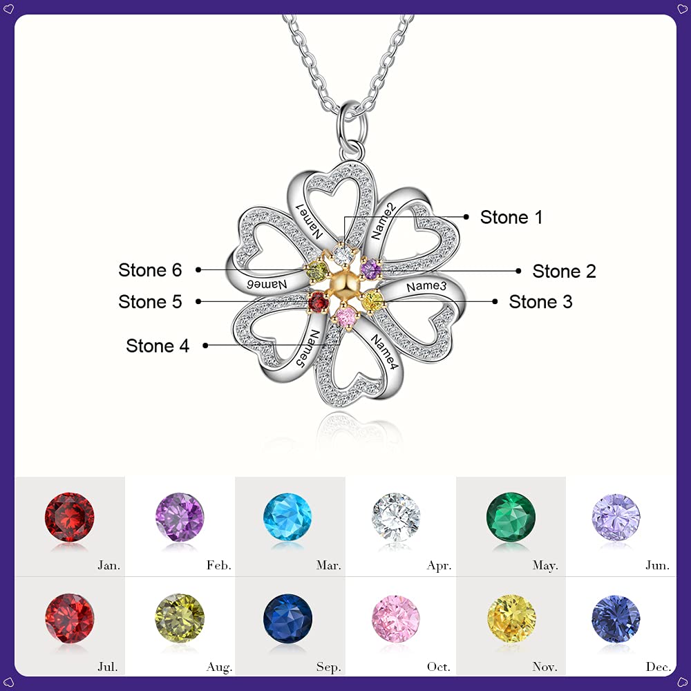 Personalized Name Engraved Birthstone Necklace for Mom