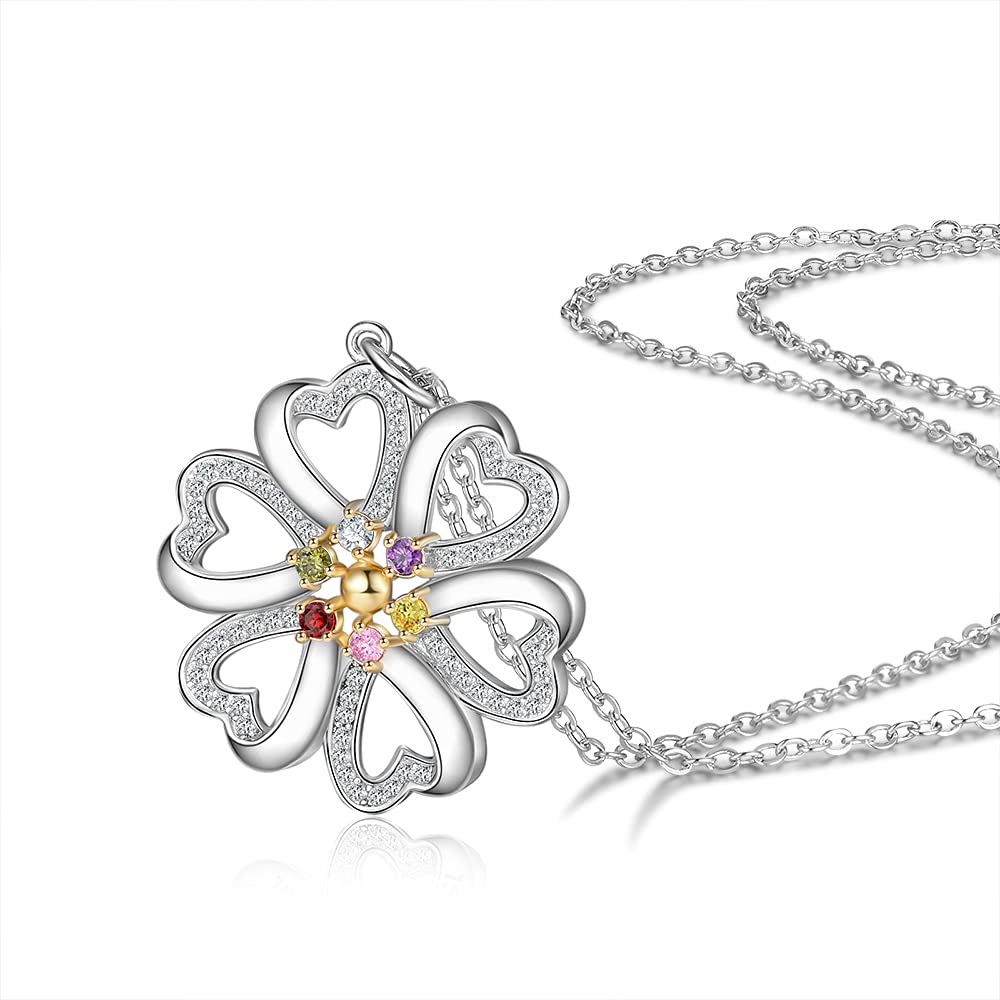 Personalized Name Engraved Birthstone Necklace for Mom