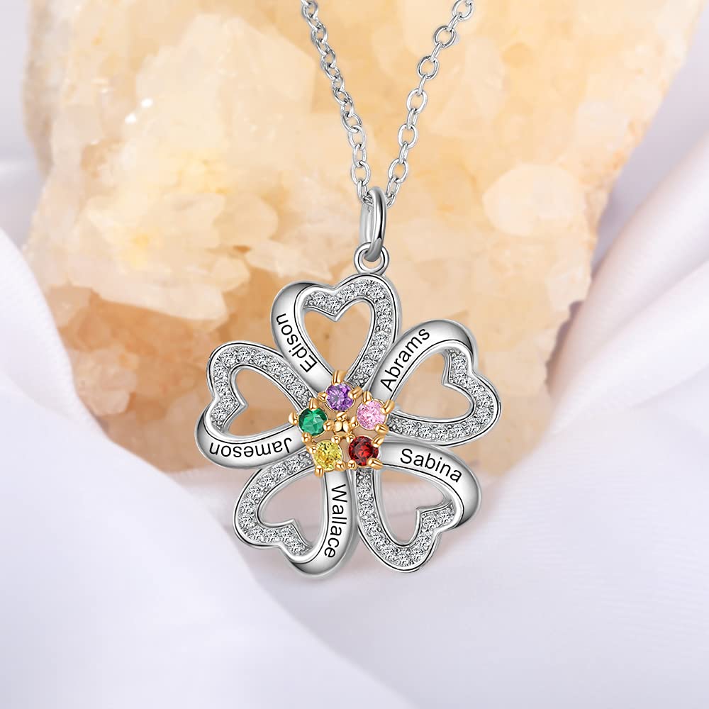 Personalized Name Engraved Birthstone Necklace for Mom