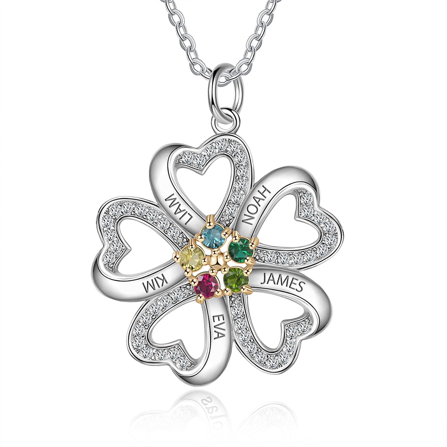 Personalized Name Engraved Birthstone Necklace for Mom